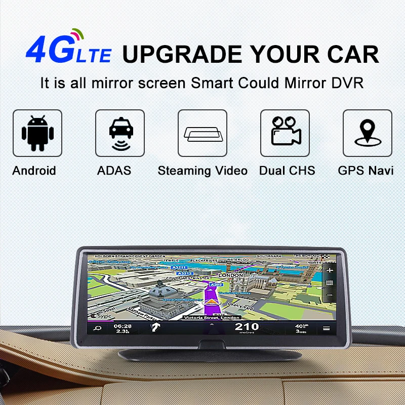 8" ADAS Car DVR 4G Android Center Control Panel GPS Navi FHD 1080P WIFI Video Registrar with RearView Camera Parking monitor