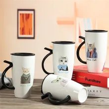 500 ml Tazas de Leche de Gatos de la Historieta Para El Hogar Tienen Mango Tapa Grande Tazas de Café y Estudiante de la Bebida Taza de Agua Oficina uso