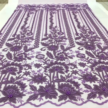 

VILLIEA Purple African Lace Fabric 2019 Embroidered Nigerian Laces Fabric High Quality French Tulle Lace Fabric With Beads