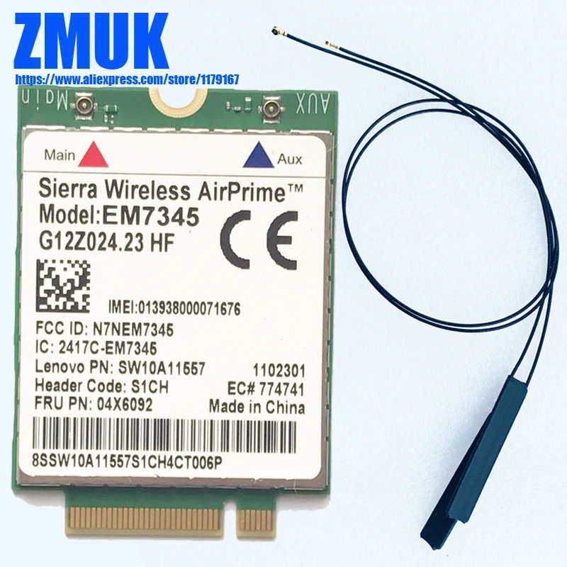 Карта EM7345 M.2 WWAN с 2 антеннами для Lenovo Thinkpad T440 T540P W540 X240 X250 X1 Carbon Helix 2nd Gen Series P/N
