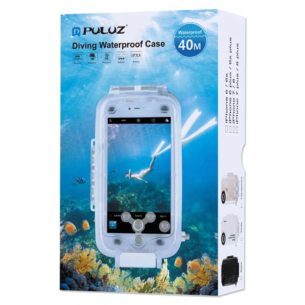 

PULUZ For iPhone 8 /7 Plus 40m/130ft Waterproof Diving Housing Phone Protective Case Photo Video Taking Underwater Cover Case