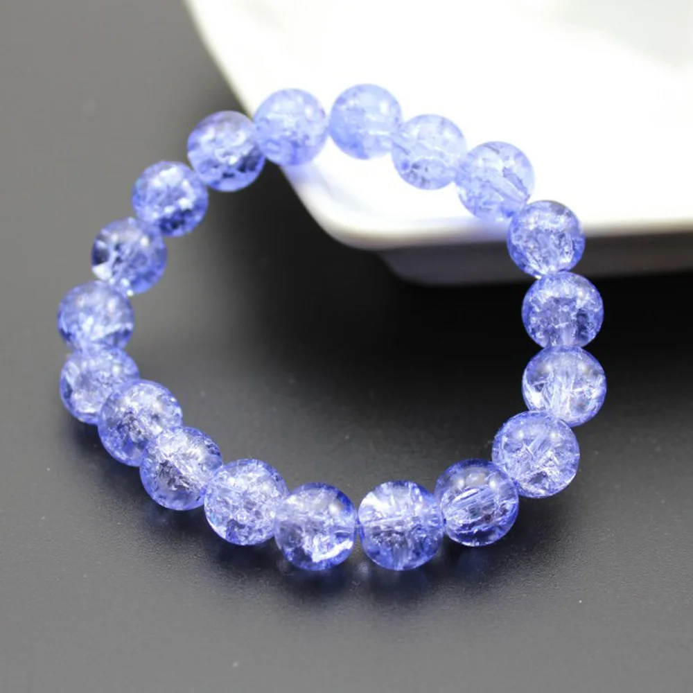Women's 8mm 10mm Cracked Quartz Crystal Beaded Round Glass Beads Stretch Bracelet Bangle Bracelets Women Girl Charm Wrap Jewelry