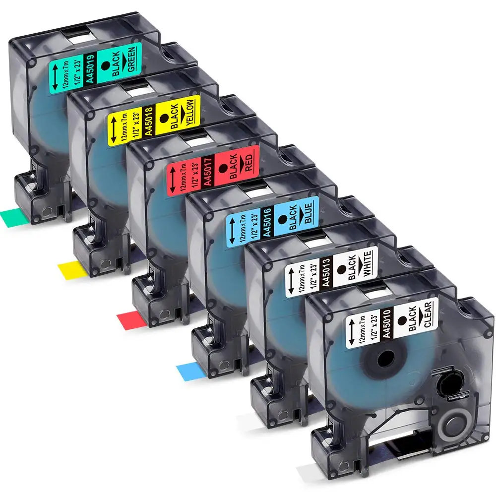 

6PCS/Lot Compatible Dymo D1 Labeling Tape 45010 45013 45016 45017 45018 45019 for Dymo Labelmanager 210D 260P 450D 12mm*7m Combo