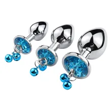 Metal Butt Anal Plug Unisex 3 Different Size Traction Chain Heart Crystal Base Butt Beads Stopper Adult Toys For Anus Ball