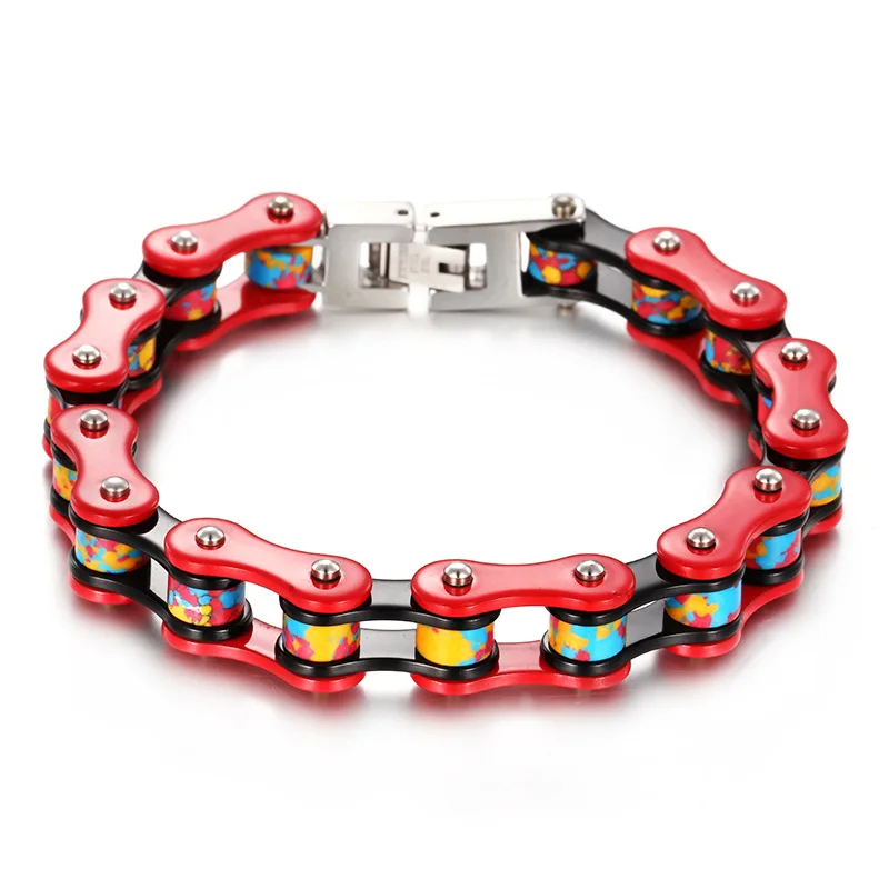 

Men 's domineering bracelet color cast steel bicycle chain personalized titanium steel jewelry wholesale multi - color optional