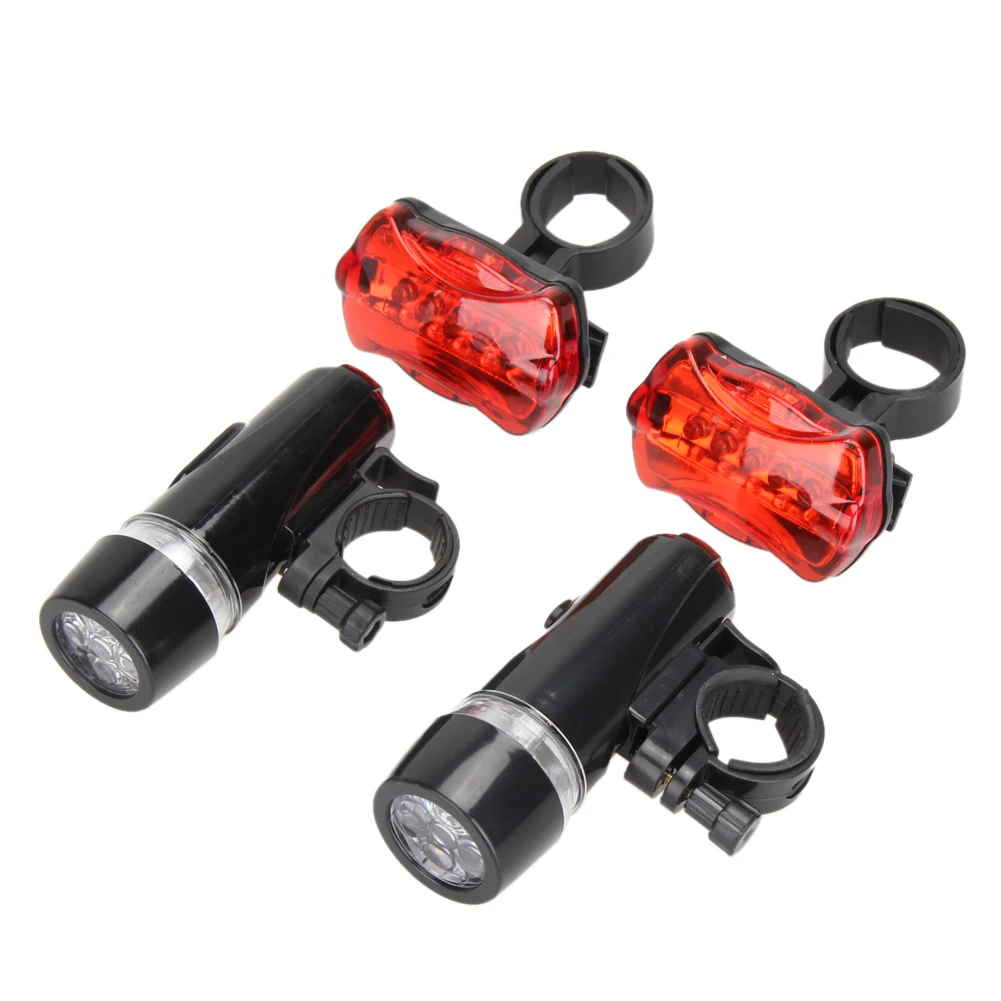 Waterproof 5 LED Lamp Bike Bicycle Front Head Light+Rear Safety Flashlight 2 Set