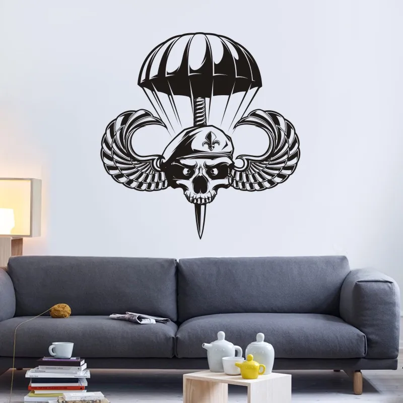 DCTAL Wings Skull Halloween Soldier Sticker Punk Death Paratrooper Decal Devil Name Car Art Wall Decals Parede Decor Mural