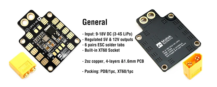 

MATEK PDB XT60 PDB-XT60 with BEC 5V/12V for FPV Racing Quadcopter QAV-X QAV250
