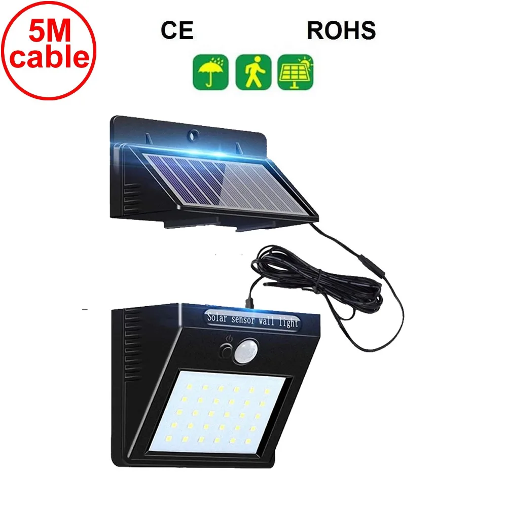

30 led 500lm solar light split mount pIR motion senser 5M cable street wall lamp spot floodlights for garden garage yard patio