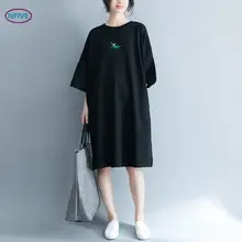 NFIVE бренд женские свободные длинные футболки Новая мода Корейская летняя вышитая картинка юбка средний рукав футболка большого размера