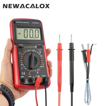 

NEWACALOX Digital Multimeter with Temperature Measurement AC/DC Voltage Current Resistance Capacitance hFE Tester Tool LCD