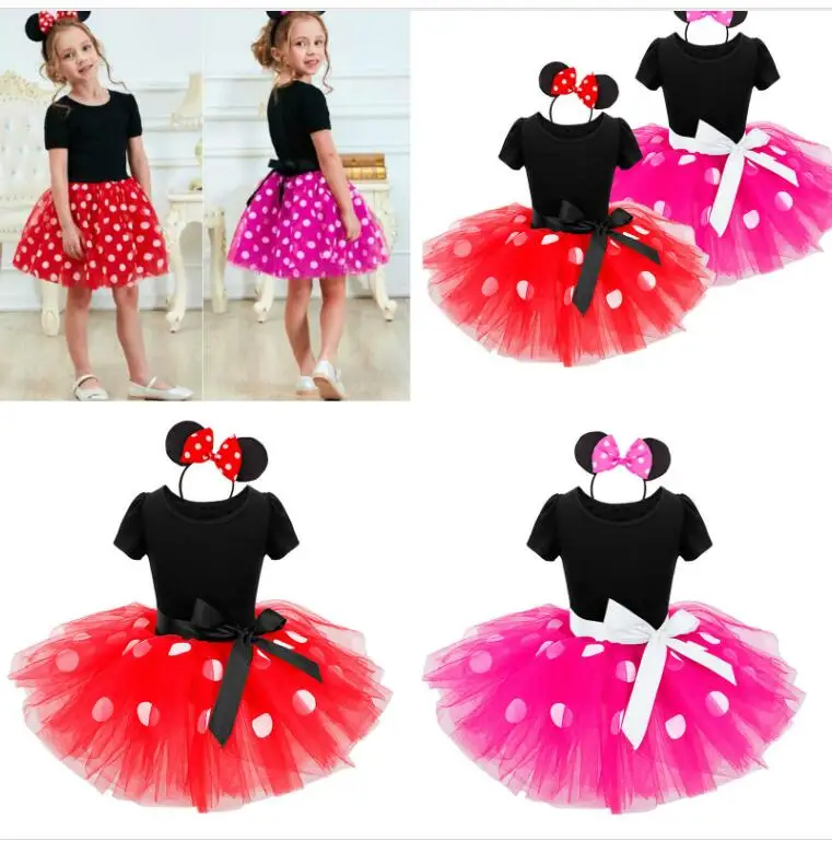 

2019 Easter Cosplay Party Dress Minnie mouse Costume Girl Vestidos Minnie mouse Dress+Headband Infant Clothes Robe Minnie fille