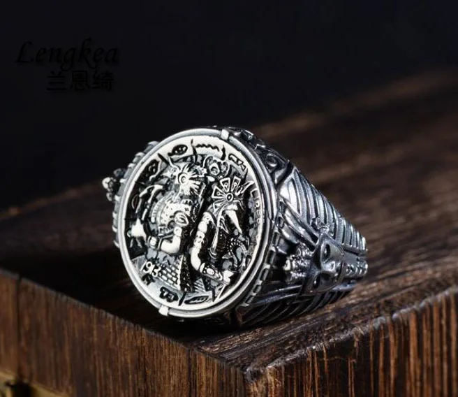 

Lengkea jewery men ring Real 925 sterling silver ring Retro Egyptian Pharaoh opening ring men jewelry charms trinket friend gift