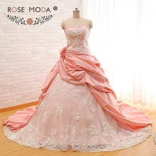 Розовый Moda Румяна Розовый персик свадебное платье без бретелек Кружева свадебное платье es плюс размер кружева обратно реальные фотографии