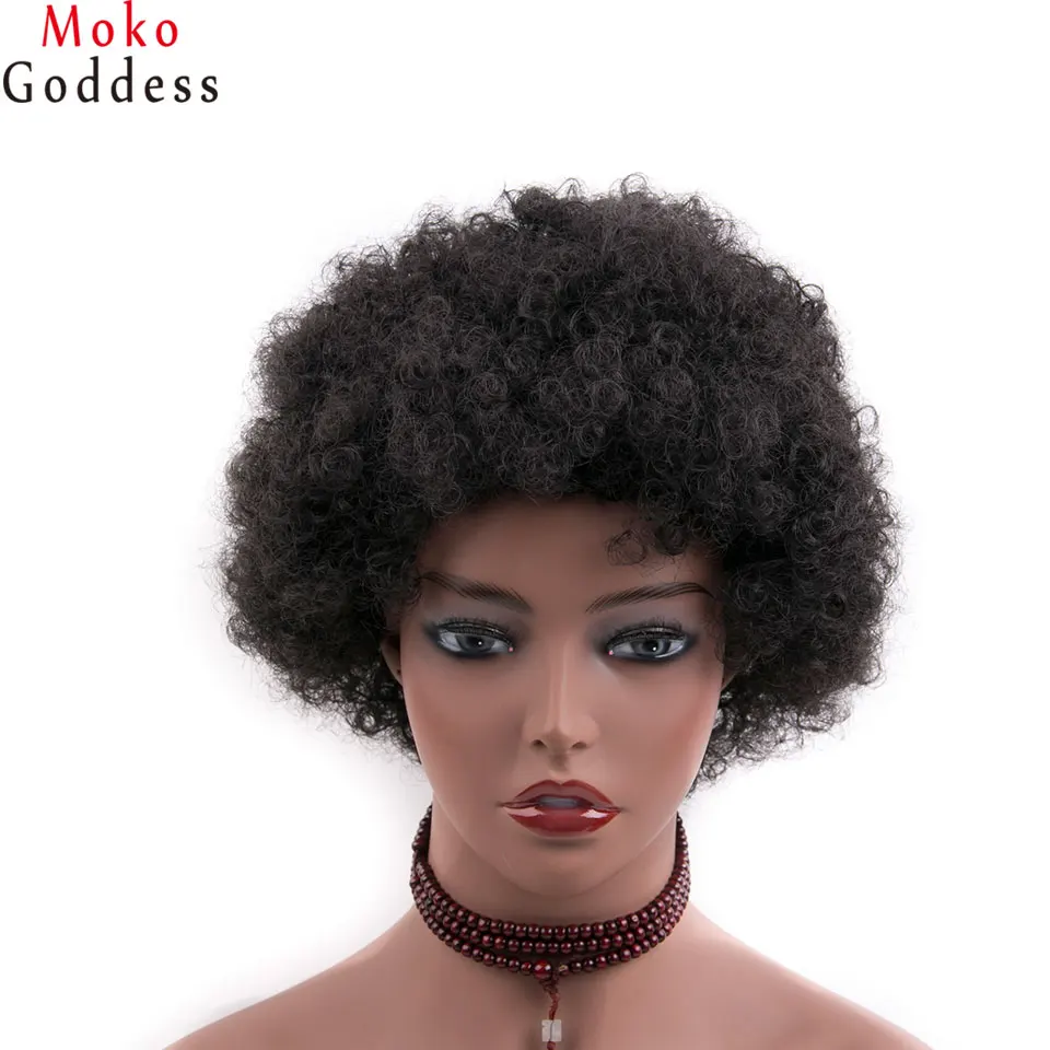Mokogoddess короткие парики для женщин натуральный черный афро кудрявый парик синтетические волосы термостойкие