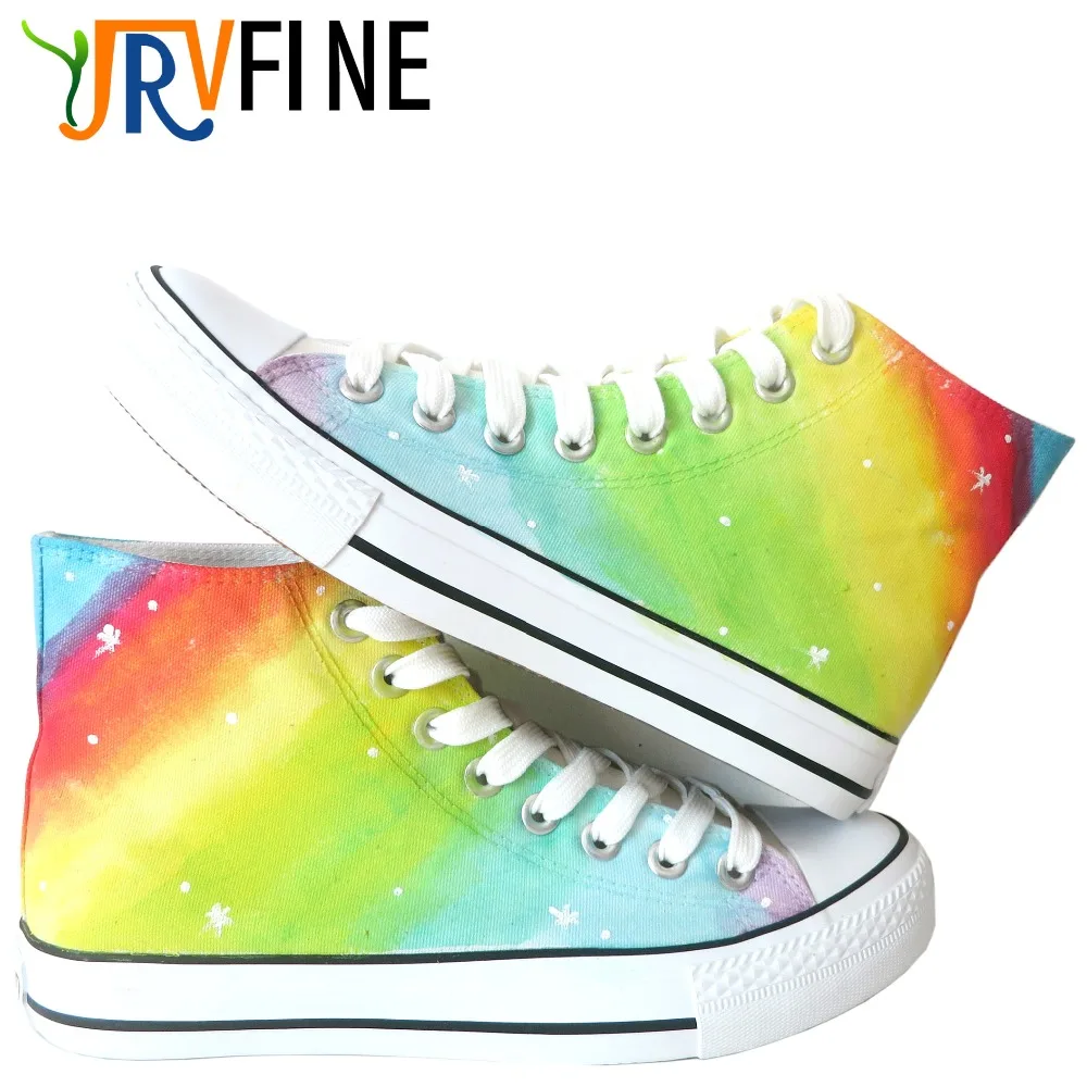YJRVFINE Customizable Gradient Rainbow Shoes Boy Men's Hand Painted Casual Canvas Shoes Men Four Season Shoes R1021M