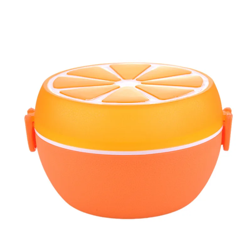 

800ML 2 Layer Lemon Pattern Lunch Bowl Food Container with Fork Plastic Lunch bowl Tableware Microwave Dinnerware