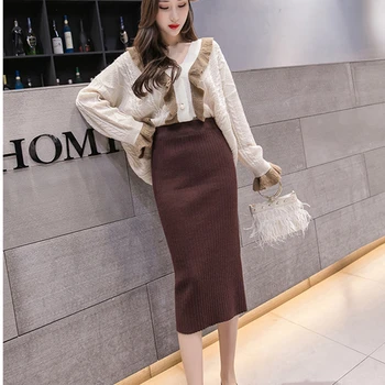 

OllyMurs Women High Waist Knitted Skirt Winter Spring 2019 Female Sexy Split Maxi Skirts Korean Fashion Casual Long Slim Faldas