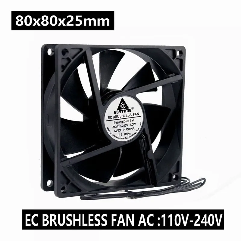 110V 120V 220V 240V Ball 80mm 80x80x25mm Computer Cooling Fan With Grill Screws