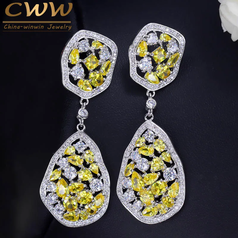 CWWZircons неправильный дизайн белое золото цвет длинные капли Великолепный CZ Кристалл желтый камень серьги для женщин ювелирные изделия CZ288