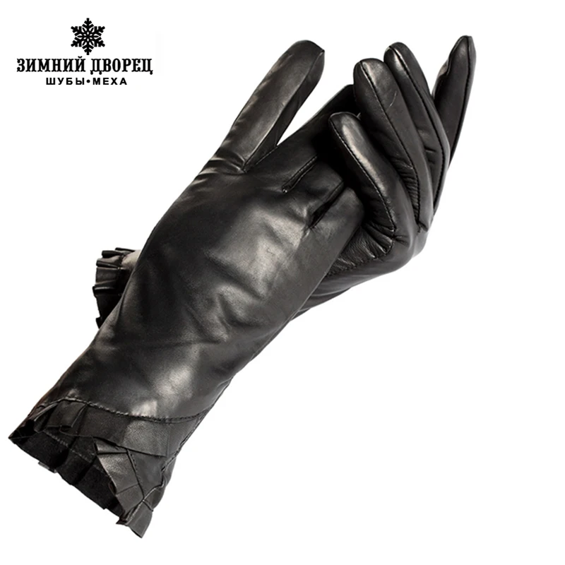 Black leather gloves women,Genuine Leather,Cotton lining