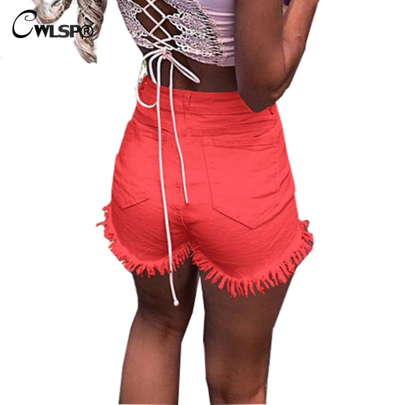 CWLSP 2018 Solid Cotton Tassel Jeans Shorts For Women
