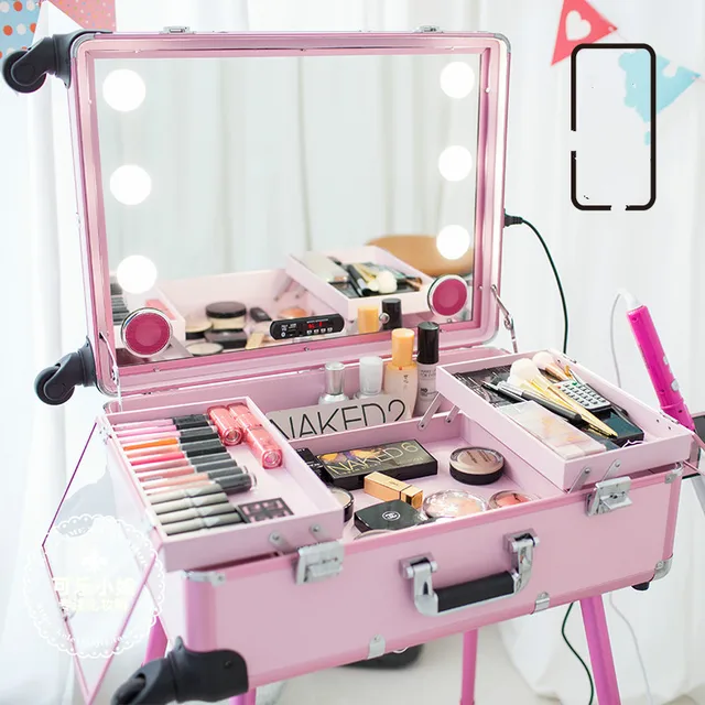 2016 New Big LED Cosmetic Case with lights and Multimedia Lighted