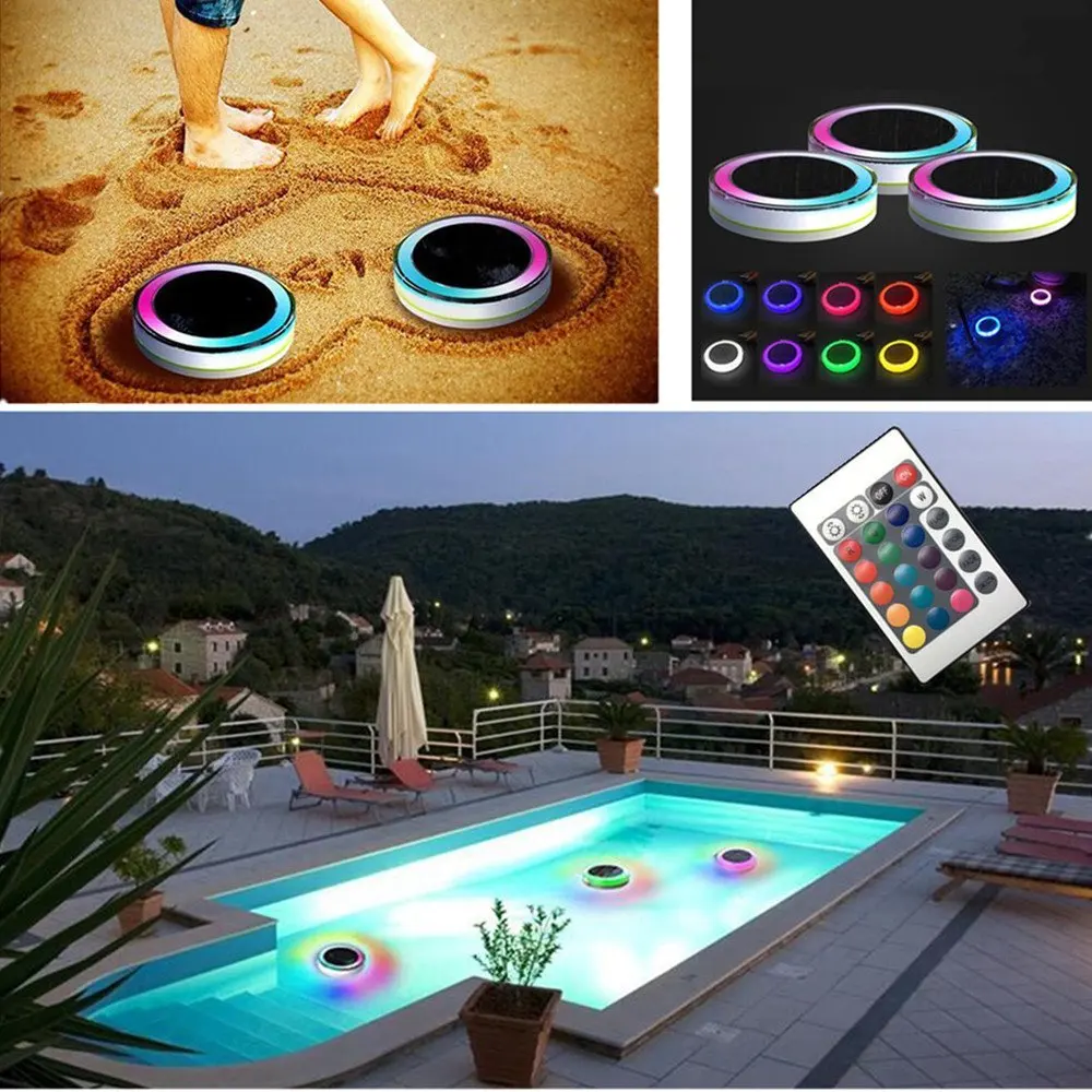 Conduziu a Luz Subaquática de Energia Conduziu a Luz ao ar Livre com Controle Ip68 à Prova Solar Lagoa Fonte Piscina Flutuante Dip68 Água ao ar Remoto Rgb 11 Lâmpadas solares