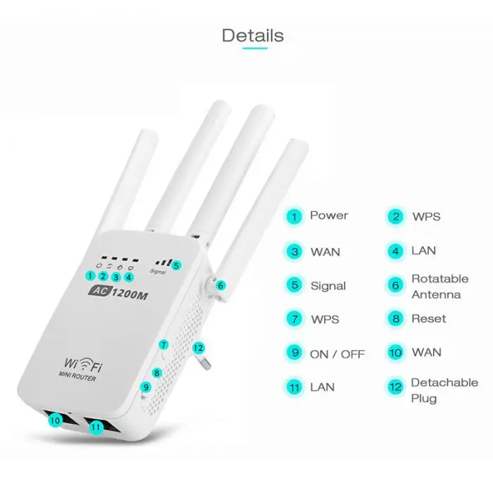 Беспроводной перекрестный настенный роутер 1200 м двухдиапазонный Wifi мини Улучшенный высокомощный ретранслятор датчик de movimiento DC156