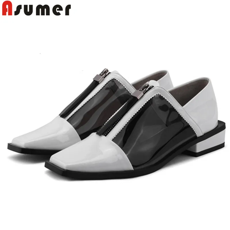 

ASUMER 2019 fashion spring autumn new shoes women square toe zip PVC+cow leather shoes hot sale casual flats women