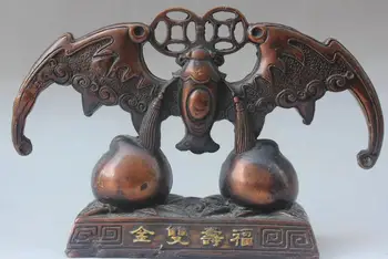 

zhmui88002842213++9" Chinese Folk Feng Shui Bronze Pach Chiropter Flittermouse Statue Sculpture