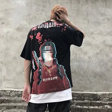 Мужская футболка в стиле хип-хоп, японский стиль Харадзюку, мультяшная футболка с Наруто, летние топы, футболки, хлопковая Футболка большого размера, новинка