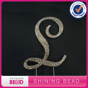 

Free Shipping 20 PCS Sliver Plated Rhinestone Monogram Letter L Wedding Cake Topper 12 CM
