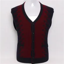 Коза, кашемир толстый вязаный мужской модный v-образный вырез лоскутное цвет кардиган свитер бордовый S/4XL