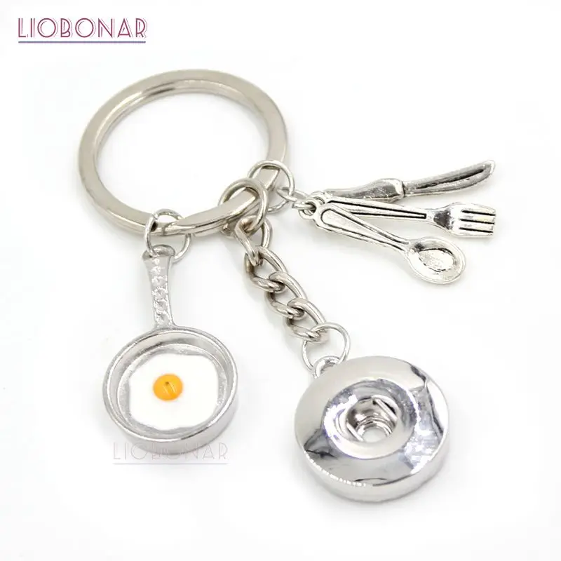 

10PCS New Arrival Cooking Key Chain Handbag Charm 18mm Snap Key Ring Culinary Fried Egg Charms Chef Keychain Gifts for Men Women