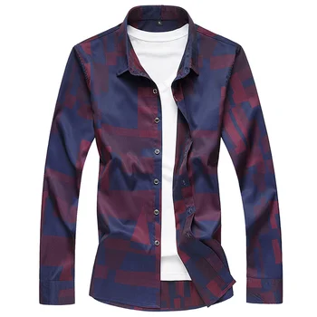 

2018 Small Stretch Men's Long-sleeved printing Shirts Large Size 5XL 6XL 7XL Fashion Business Casual Men Shirt Slim Comfortable