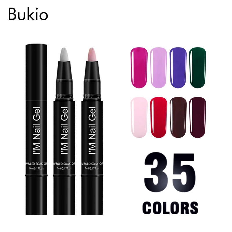 

Bukio Newest Colors Gel Nail Varnish Pen Permanent Nail Gel Polish Brush Hybrid Dawdler UV Nail Art Ink Lacquer Gel Paint Pencil
