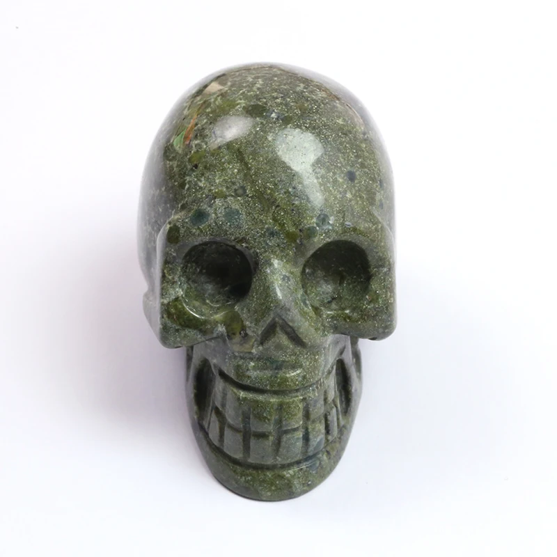 

2 inch the Green Stone Skull Handmade Figurine Crystal Carved Statue Realistic Healing Feng shui Home Ornament Art