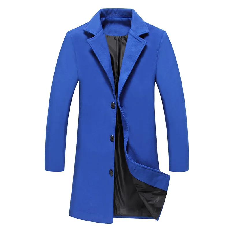 Мужское пальто, повседневное, однобортное, одноцветное, приталенный, длинный Тренч/мужская, Осень-зима, куртка, шерсть и смесь, ветровка - Цвет: Royal blue