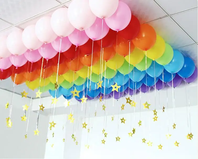 

90Pcs/set Ribbon Stars Balloons Wedding Decoration Latex 10 inch Air Balls Happy Birthday Party Helium Inflatable Ballons Kids