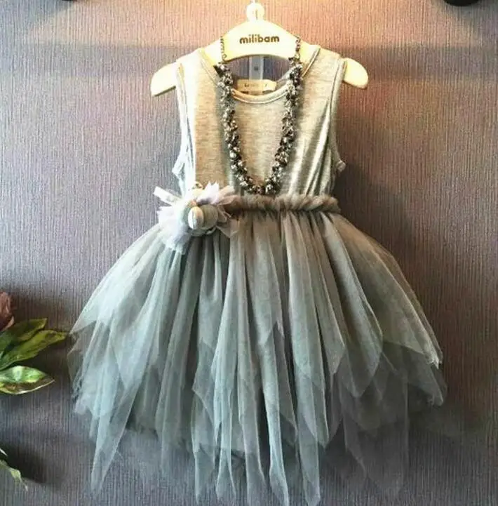 

MERI AMMI Children Girl Clothing Sleeveless Dress Flower TuTu Party Dress For 2-11 Year Girl,necklace not included
