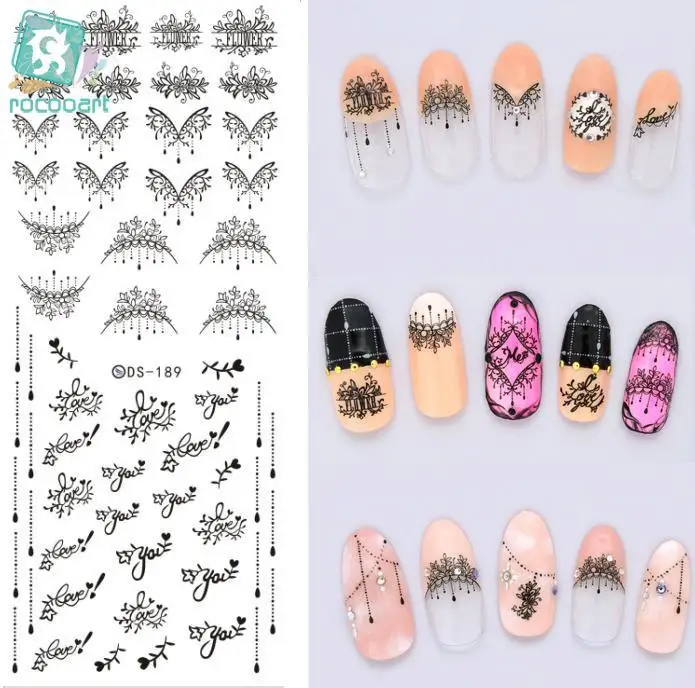 

Rocooart DS189 Nail Water Transfer Nails Art Sticker Black Harajuku Water Drop Nail Wraps Sticker Watermark Fingernails Decals