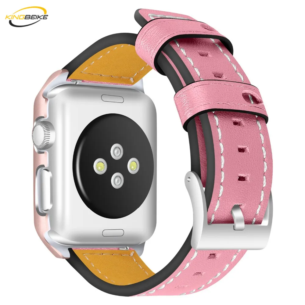 

KINGBEIKE 6 Colors Leather Watchband+Frame For Apple Watch 1/2/3 Series 38mm/42mm iWatch Band Replacement Wristwatch Strap