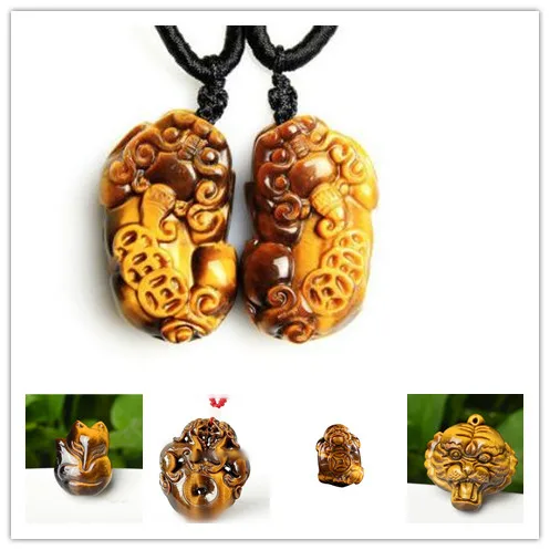 

100% Natural Tiger's Eye Gem Pendant Hand Carved Chinese Coin PiXiu Lucky Amulet Pendant + free Necklace Fine Jewelry Wholesales
