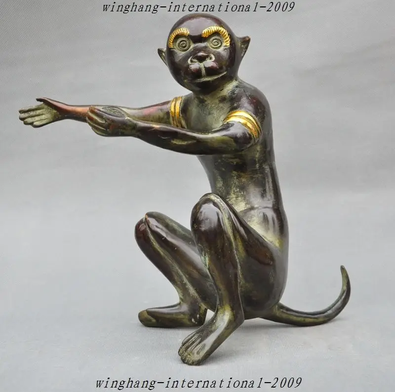 

Crafts statue Old Chinese Folk Fengshui Gilt Bronze Zodiac year Animal Monkey Lucky Statue