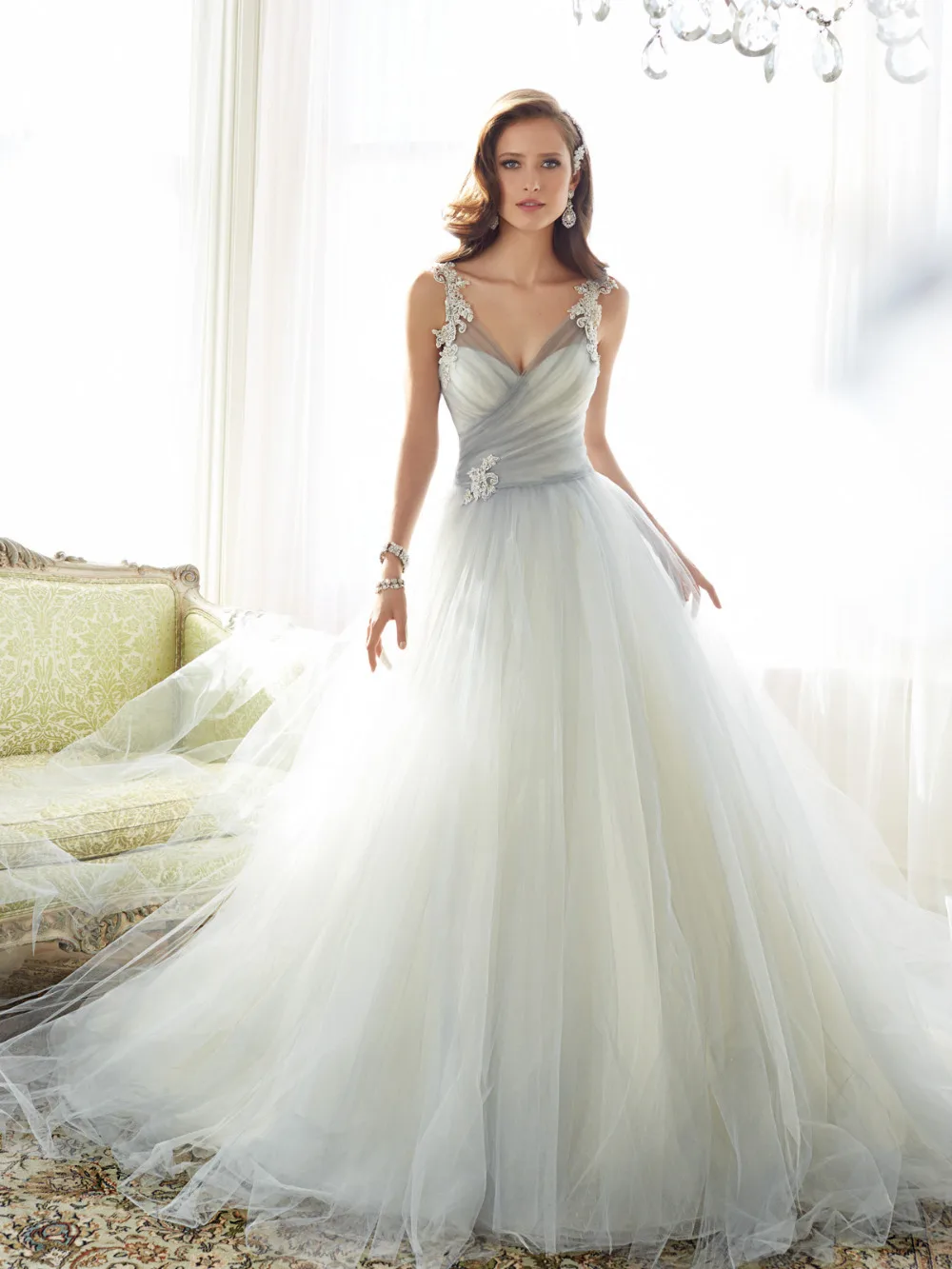 light blue tulle wedding dress