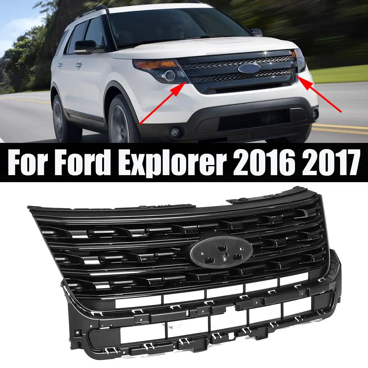 

NEW Modified Front Grille Front Racing Grilles Raptor Grill Front Bumper Mask Fit for Ford Explorer 2016 2017 Sport Style