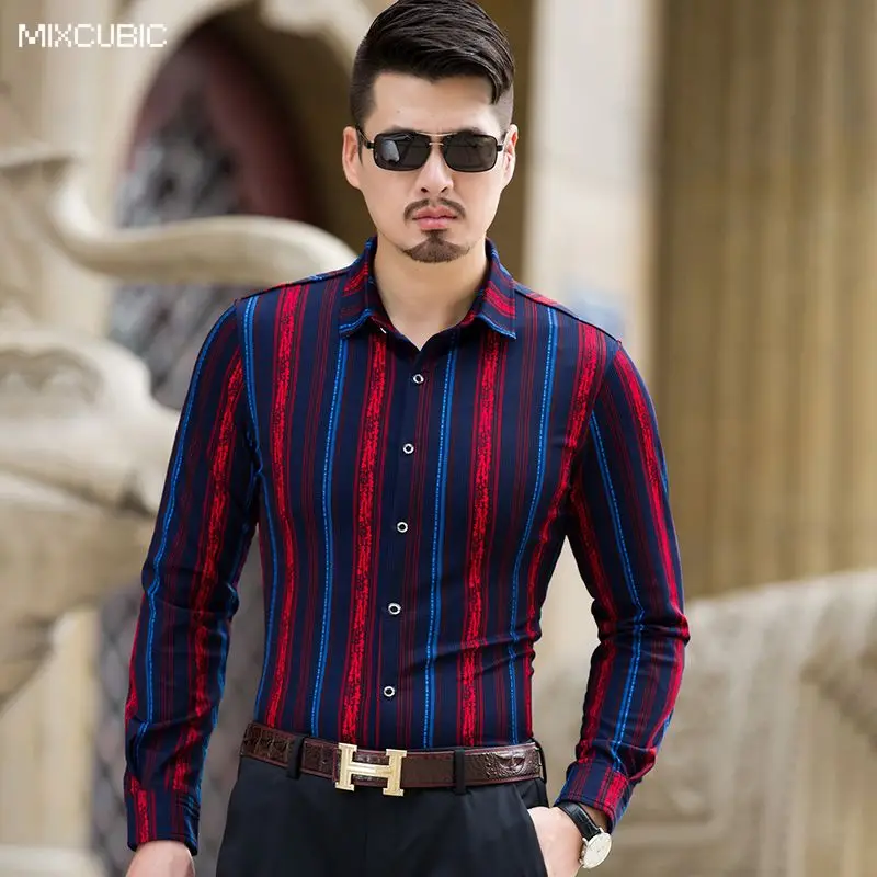 MIXCUBIC 2017 Autumn College Style Multicolor stripe printed shirts men ...