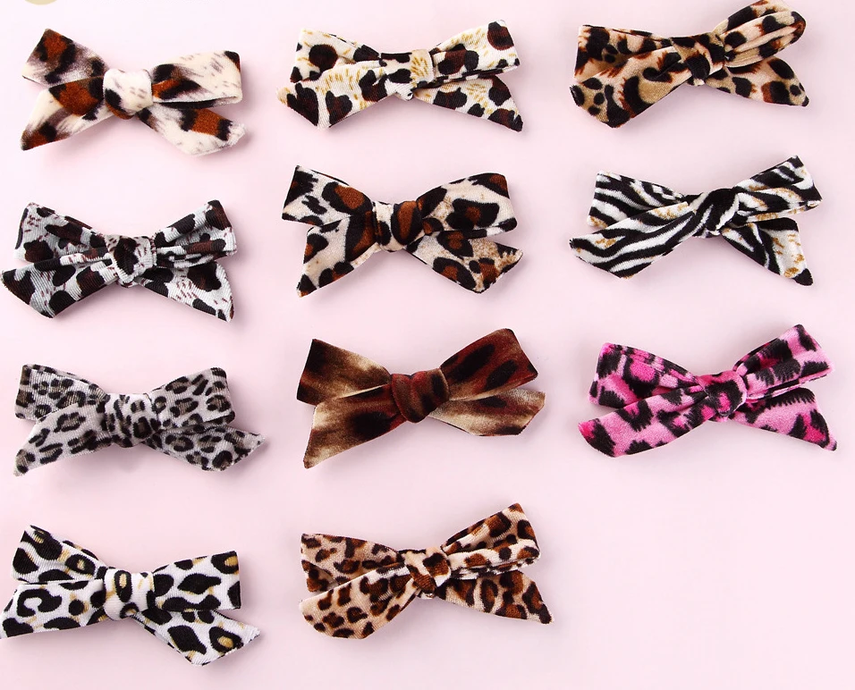 

36pc/lot New Cute Leopard Grain Hair Bow With Clips Girls cheetah print Fabric Bow HairPin Hair Accessories Kids Girl Headwear
