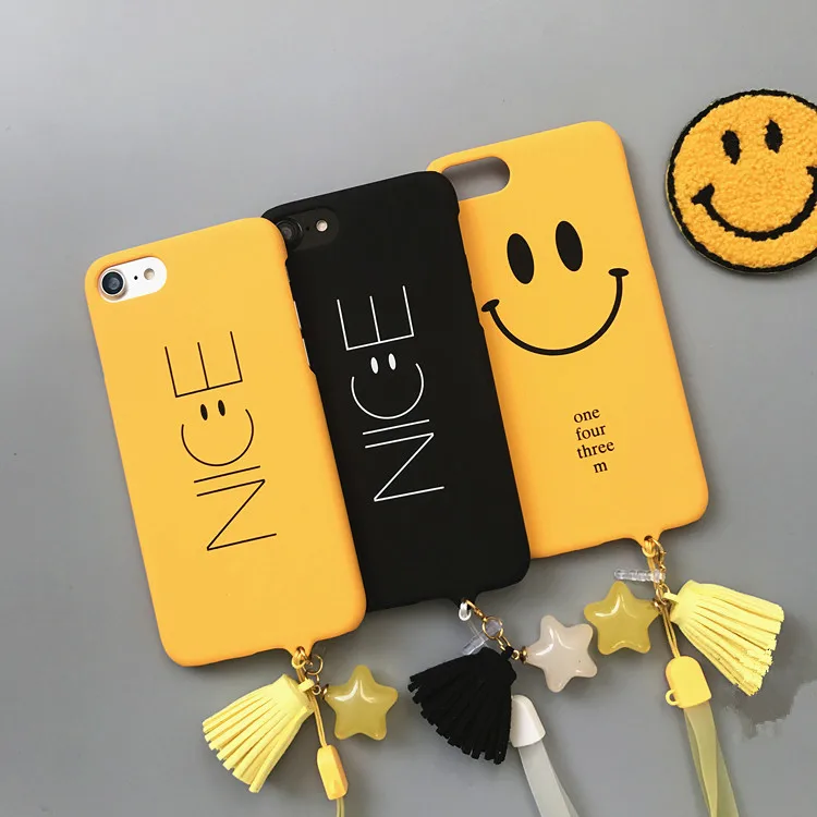 

Hot Simple Letter Print NICE Smile Face Phone Case for Iphone 6 6s 6plus 7 7plus Hard Plastic Stars Tassel Case Back Cover 5.5